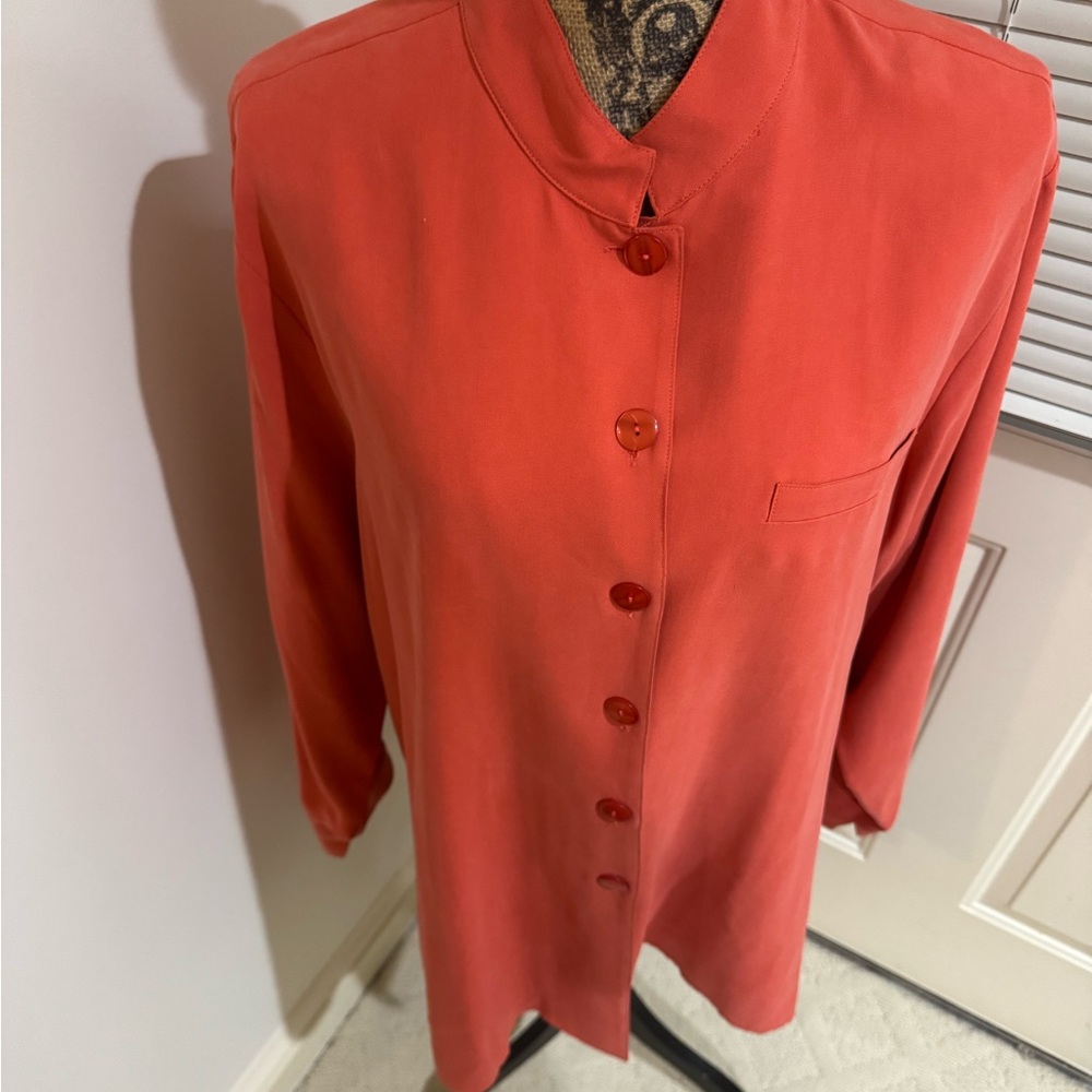 Coldwater Creek NWT 100% silk orange button down long sleeve long shirt size XL - Picture 3 of 11